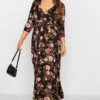YOURS Curve Black Floral Print Wrap Dress