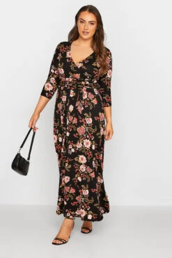 YOURS Curve Black Floral Print Wrap Dress