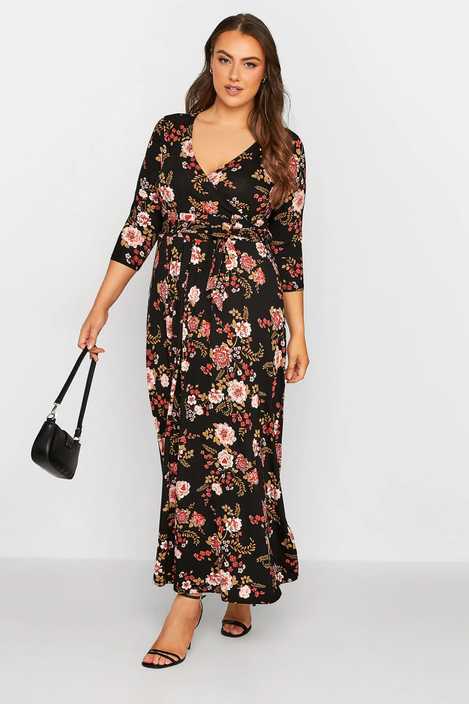 YOURS Curve Black Floral Print Wrap Dress 1 YOURS Curve Black Floral Print Wrap Dress