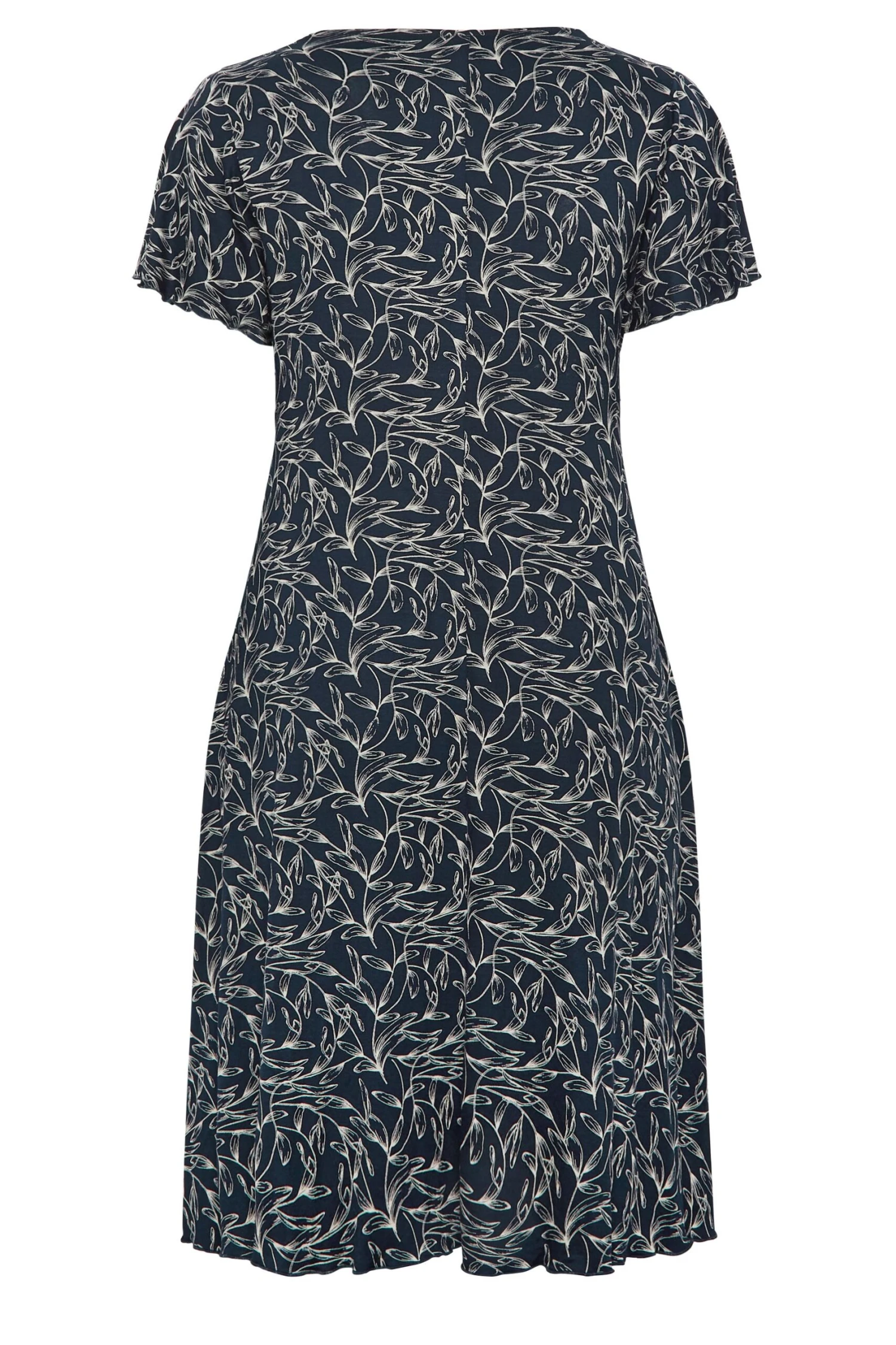 YOURS Curve Navy Blue Leaf Print Lace Detail Dress 6 YOURS Curve Navy Blue Leaf Print Lace Detail Dress - Image 6