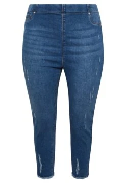 YOURS Curve Mid Blue Distressed Cat Scratch Stretch Cropped Jeggings -Saga Dresses Shop 116d5471 1d30 43 144747 X