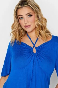LIMITED COLLECTION Curve Cobalt Blue Tie Neck Top -Saga Dresses Shop 11b2b75f 68ae 4a 215727 D