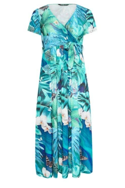 YOURS Curve Blue Leaf Print Wrap Neck Dress 10 YOURS Curve Blue Leaf Print Wrap Neck Dress -Saga Dresses Shop 11ca3360 1a6a 48 302294 X