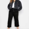 YOURS Curve Black Stretch Wide Leg Cropped Jeans