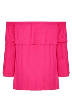 LIMITED COLLECTION Curve Hot Pink Frill Bardot Top -Saga Dresses Shop 122a8d87 3a89 46 214958 Y