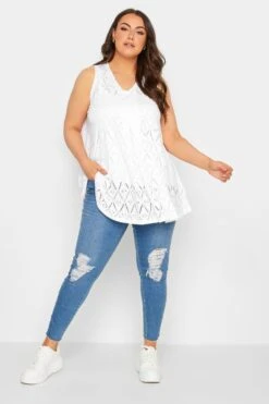 YOURS Curve 2 PACK Navy Blue Broderie Swing Vest Top -Saga Dresses Shop 12a9d102 1231 4c 320742 B1