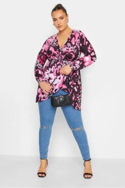 LIMITED COLLECTION Curve Black Butterfly Print Wrap Top
