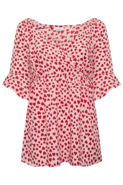 YOURS LONDON Curve Pink Heart Ruffle Sleeve Wrap Top -Saga Dresses Shop 13e173ed a30a 48 161961 X