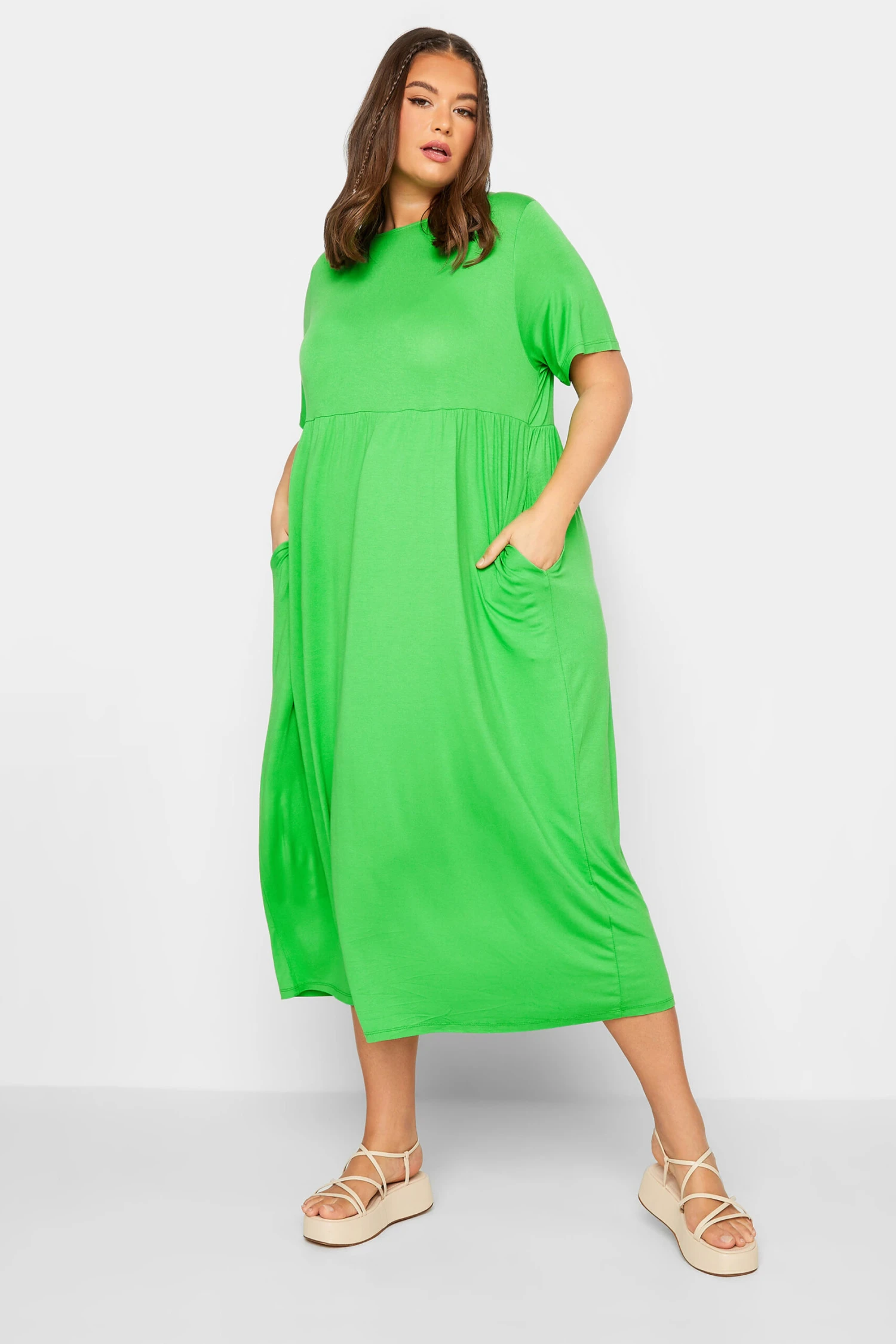 LIMITED COLLECTION Curve Bright Green Pocket Maxi Dress 1 LIMITED COLLECTION Curve Bright Green Pocket Maxi Dress