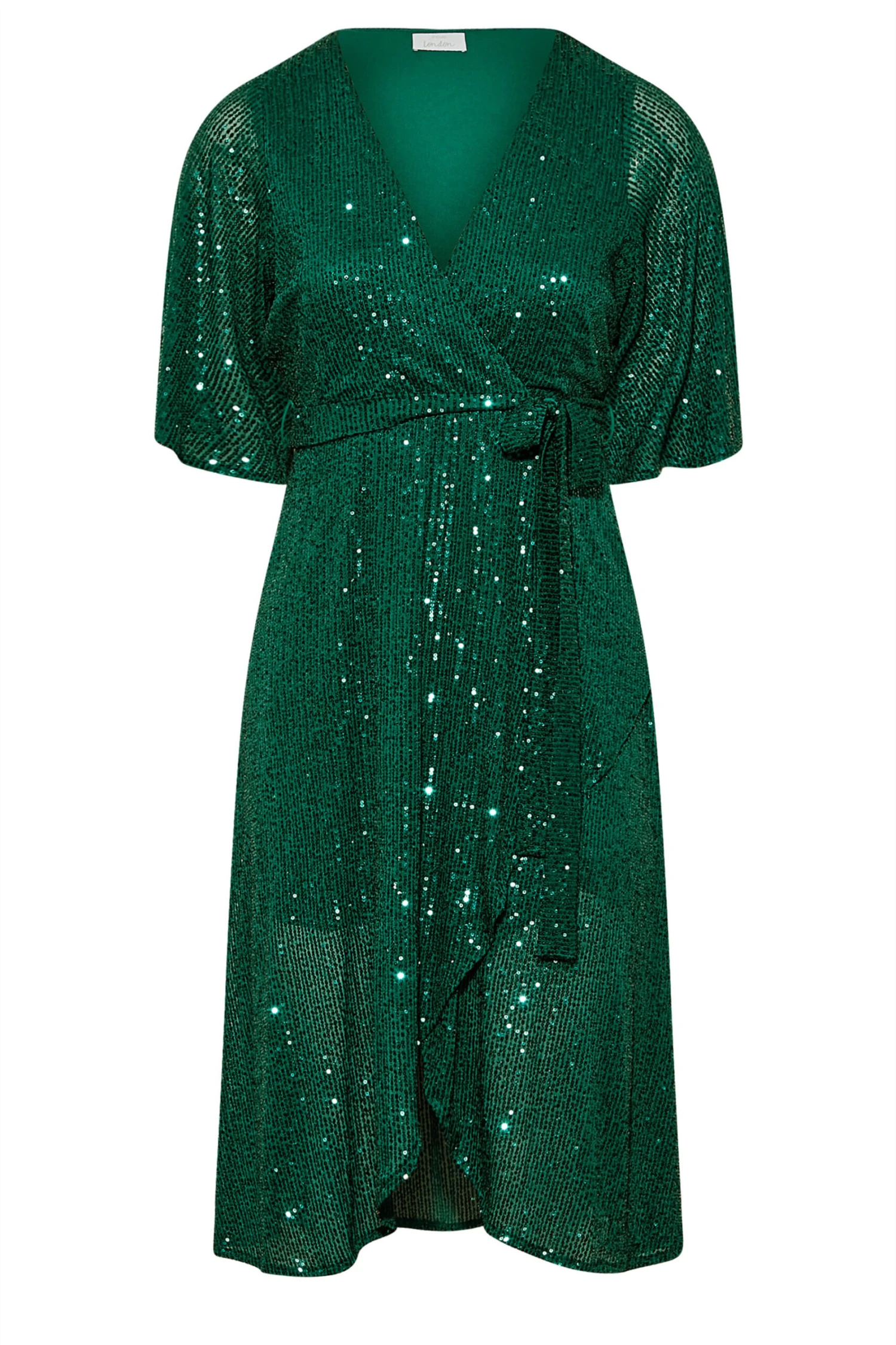 YOURS LONDON Curve Green Sequin Embellished Double Wrap Dress 5 YOURS LONDON Curve Green Sequin Embellished Double Wrap Dress - Image 5