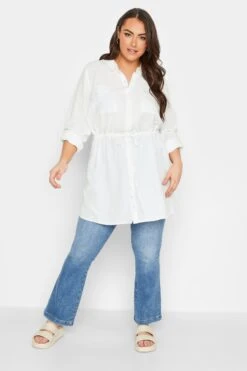 YOURS Curve White Utility Tunic Linen Look Shirt