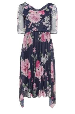 YOURS LONDON Curve Blue Floral Cowl Neck Mesh Dress -Saga Dresses Shop 1472dd44 c23e 42 162117 X