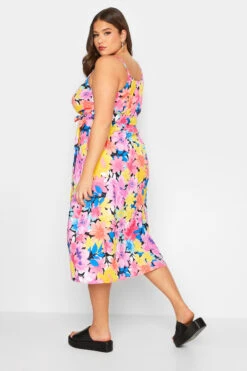 LIMITED COLLECTION Curve Pink Floral Print Strappy Wrap Dress 9 LIMITED COLLECTION Curve Pink Floral Print Strappy Wrap Dress -Saga Dresses Shop 14858bd9 cdb5 40 215499 C