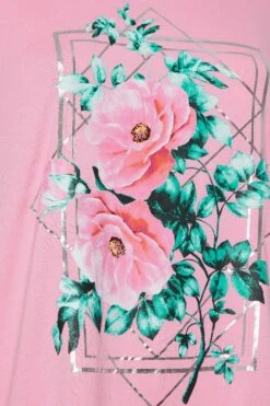 YOURS Curve Pink Floral Foil Print T-Shirt -Saga Dresses Shop 1498ef27 e7d1 47 302177 Z