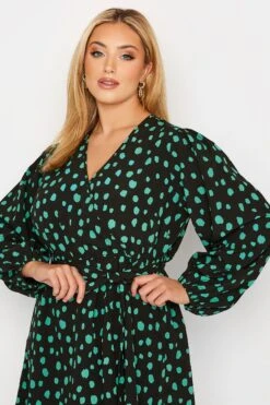 YOURS Curve Black & Green Dalmatian Print Wrap Top -Saga Dresses Shop 14b75f3f 36b0 46 131686 D