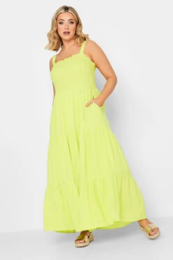 YOURS Curve Lime Green Shirred Strappy Sundress