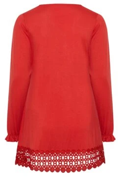 YOURS Curve Red Crochet Long Sleeve Tunic Top -Saga Dresses Shop 15251e58 7d9c 46 320480 Y
