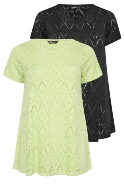 YOURS Curve 2 PACK Black Broderie Swing T-Shirts -Saga Dresses Shop 153cff19 0959 41 321029 XS