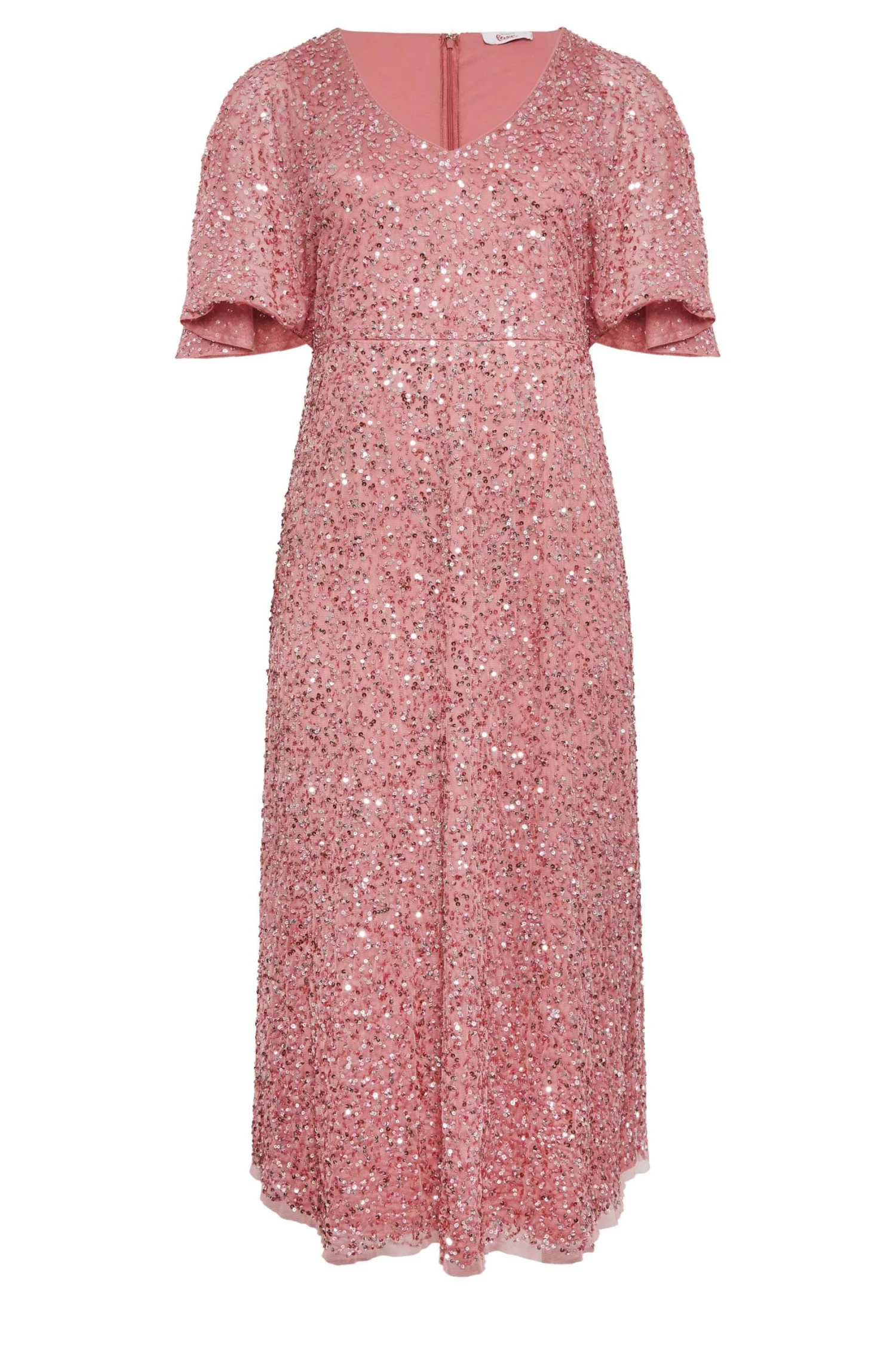 LUXE Curve Pink Hand Embellished Angel Sleeve Maxi Dress 5 LUXE Curve Pink Hand Embellished Angel Sleeve Maxi Dress - Image 5