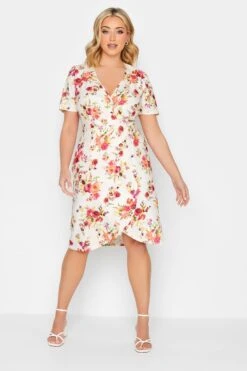 YOURS PETITE Curve White Floral Wrap Midi Dress