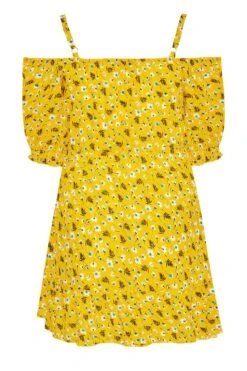 YOURS Curve Yellow Floral Cold Shoulder Top -Saga Dresses Shop 1588bd83 2dd8 48 173971 Y