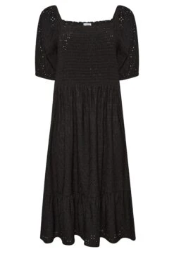 YOURS Curve Black Shirred Broderie Anglaise Midaxi Dress -Saga Dresses Shop 16049523 54b8 4b 137540 X