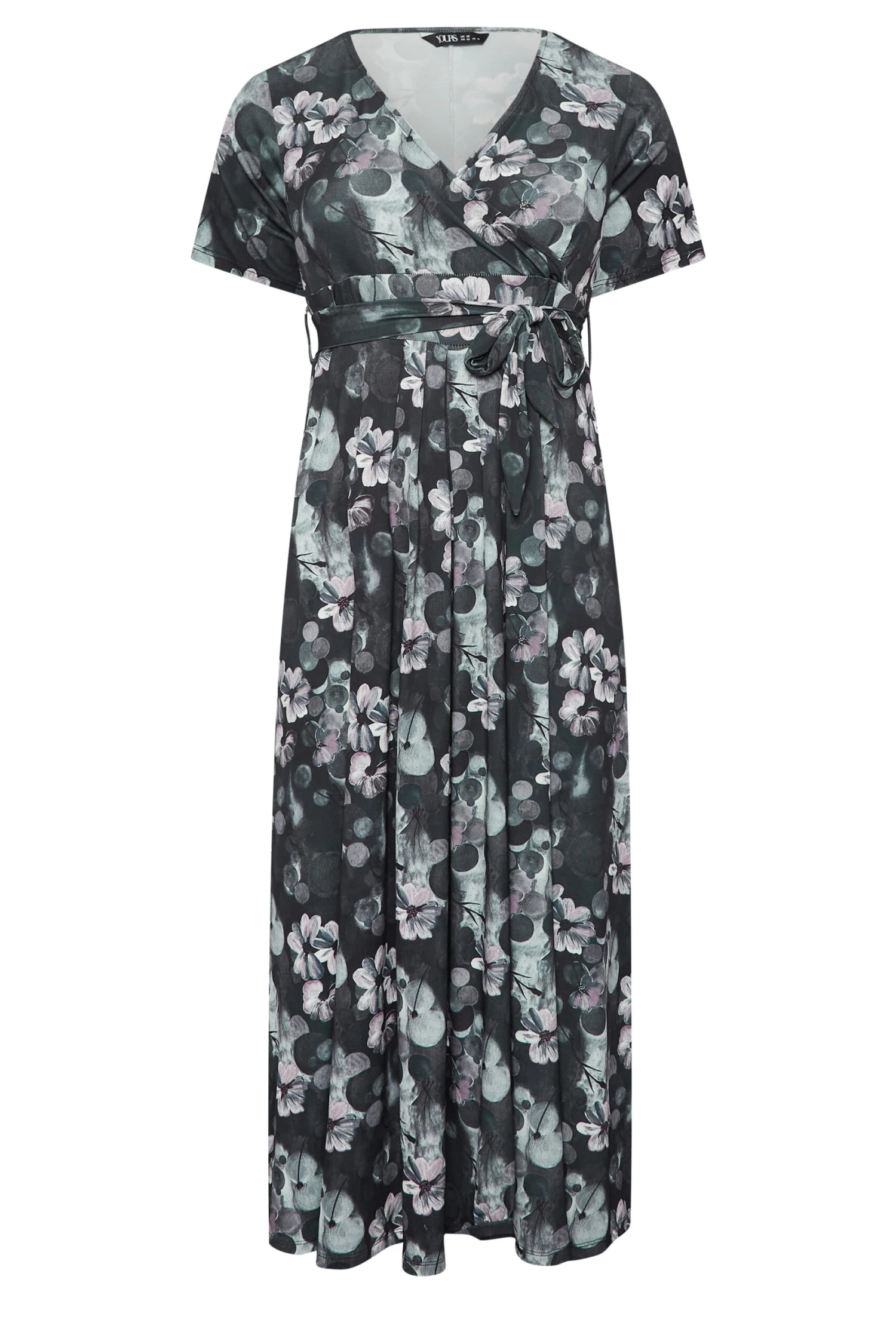 YOURS Curve Black V-Neck Floral Wrap Dress 5 YOURS Curve Black V-Neck Floral Wrap Dress - Image 5