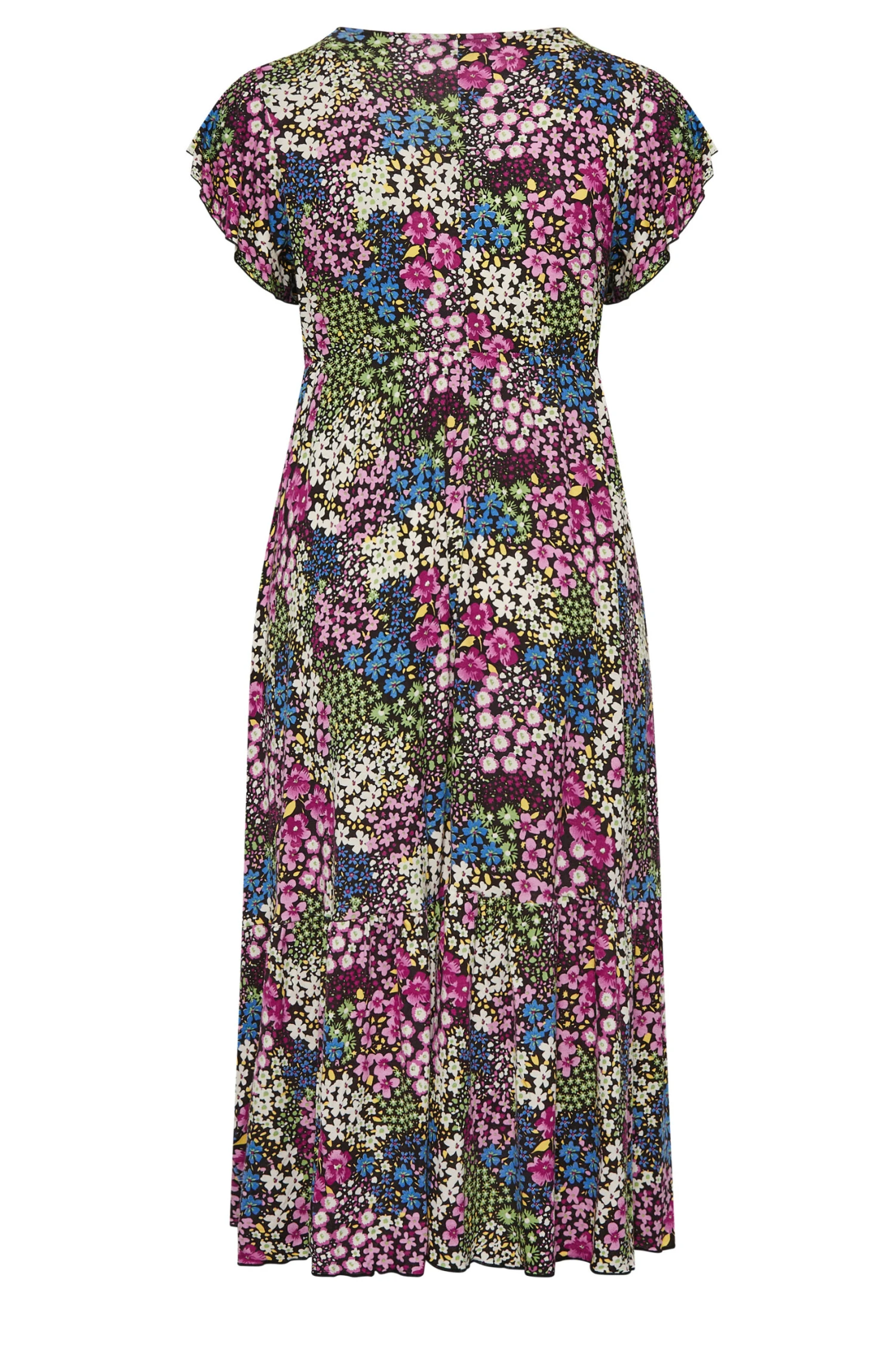 YOURS Curve Black & Green Ditsy Print Frill Sleeve Wrap Maxi Dress 6 YOURS Curve Black & Green Ditsy Print Frill Sleeve Wrap Maxi Dress - Image 6