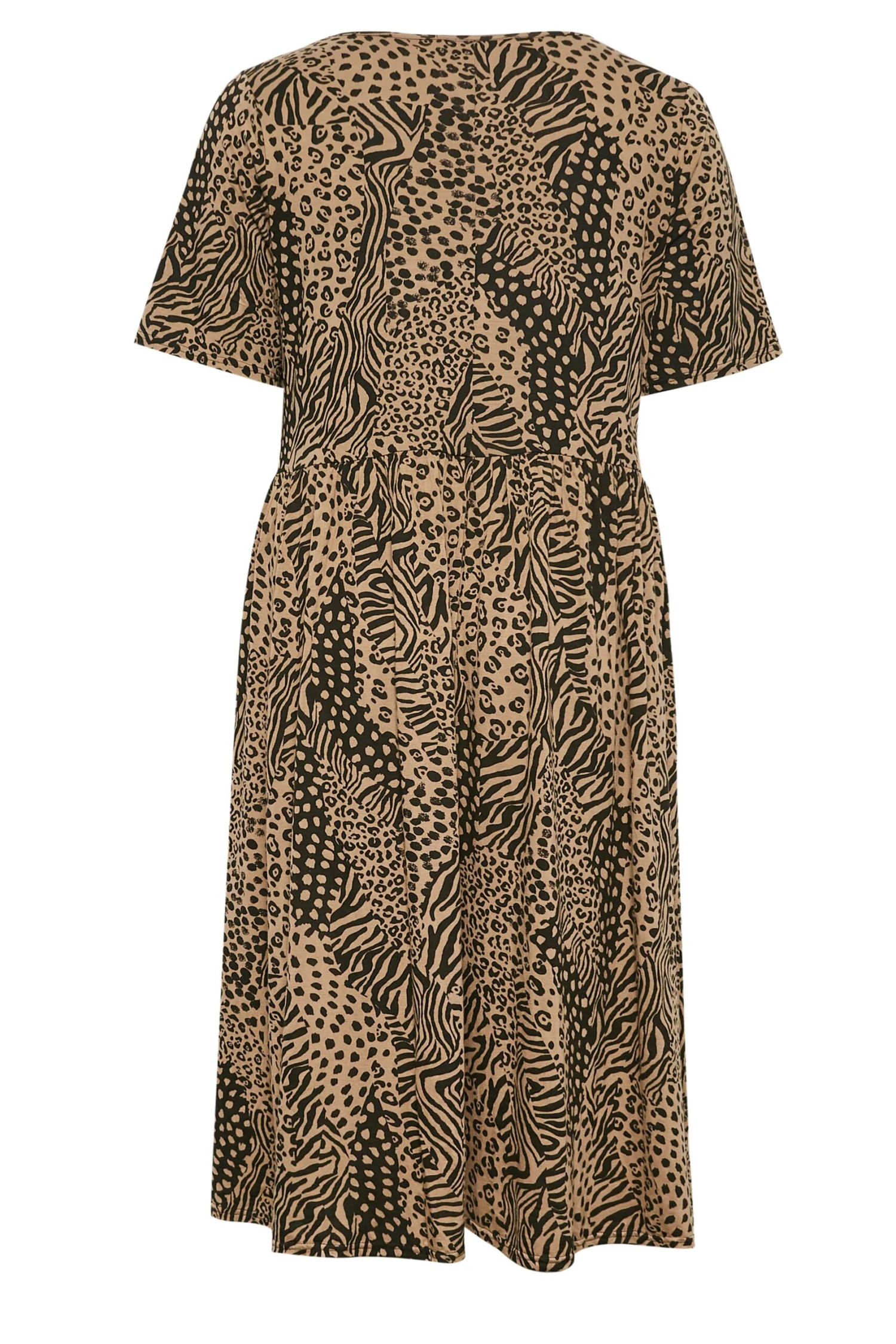 YOURS Curve Brown Mixed Animal Print Midi Smock Dress 6 YOURS Curve Brown Mixed Animal Print Midi Smock Dress - Image 6