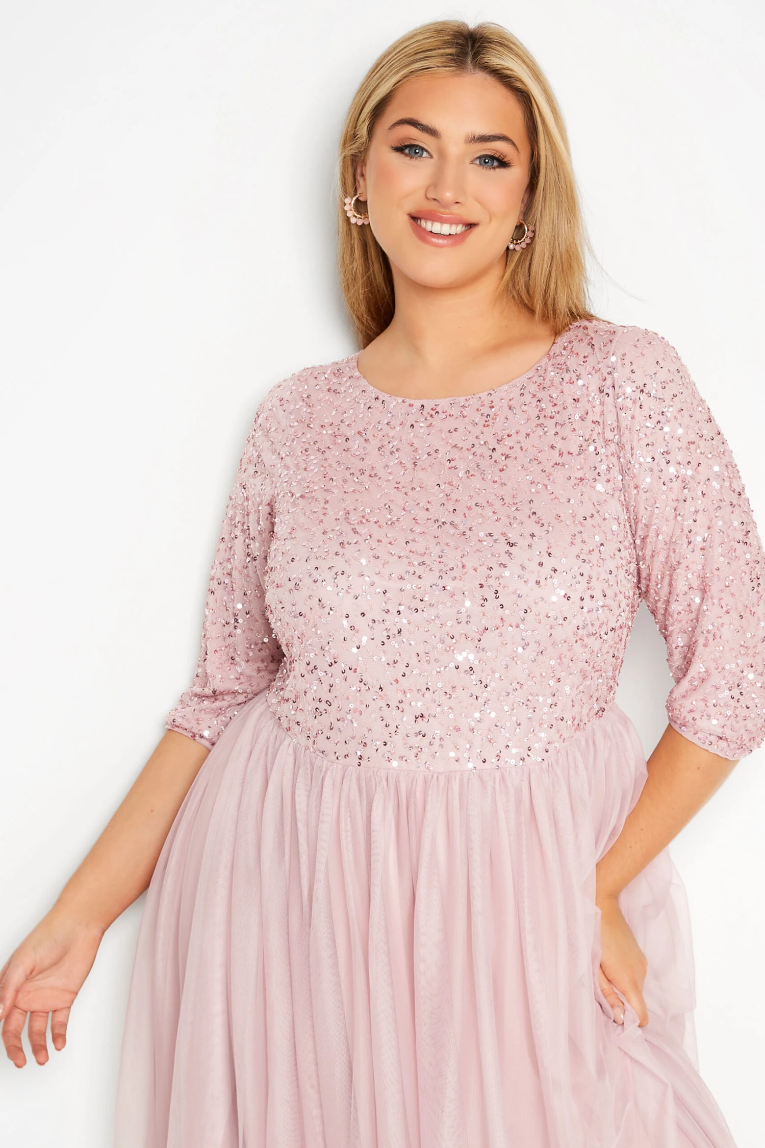 LUXE Curve Pink Sequin Hand Embellished Maxi Dress 3 LUXE Curve Pink Sequin Hand Embellished Maxi Dress - Image 3