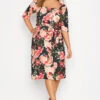 YOURS LONDON Curve Black Floral Print Square Neck Dress