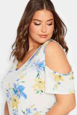 YOURS LONDON Curve White Floral Print Cold Shoulder Top -Saga Dresses Shop 19b2cfc6 272b 47 162115 D