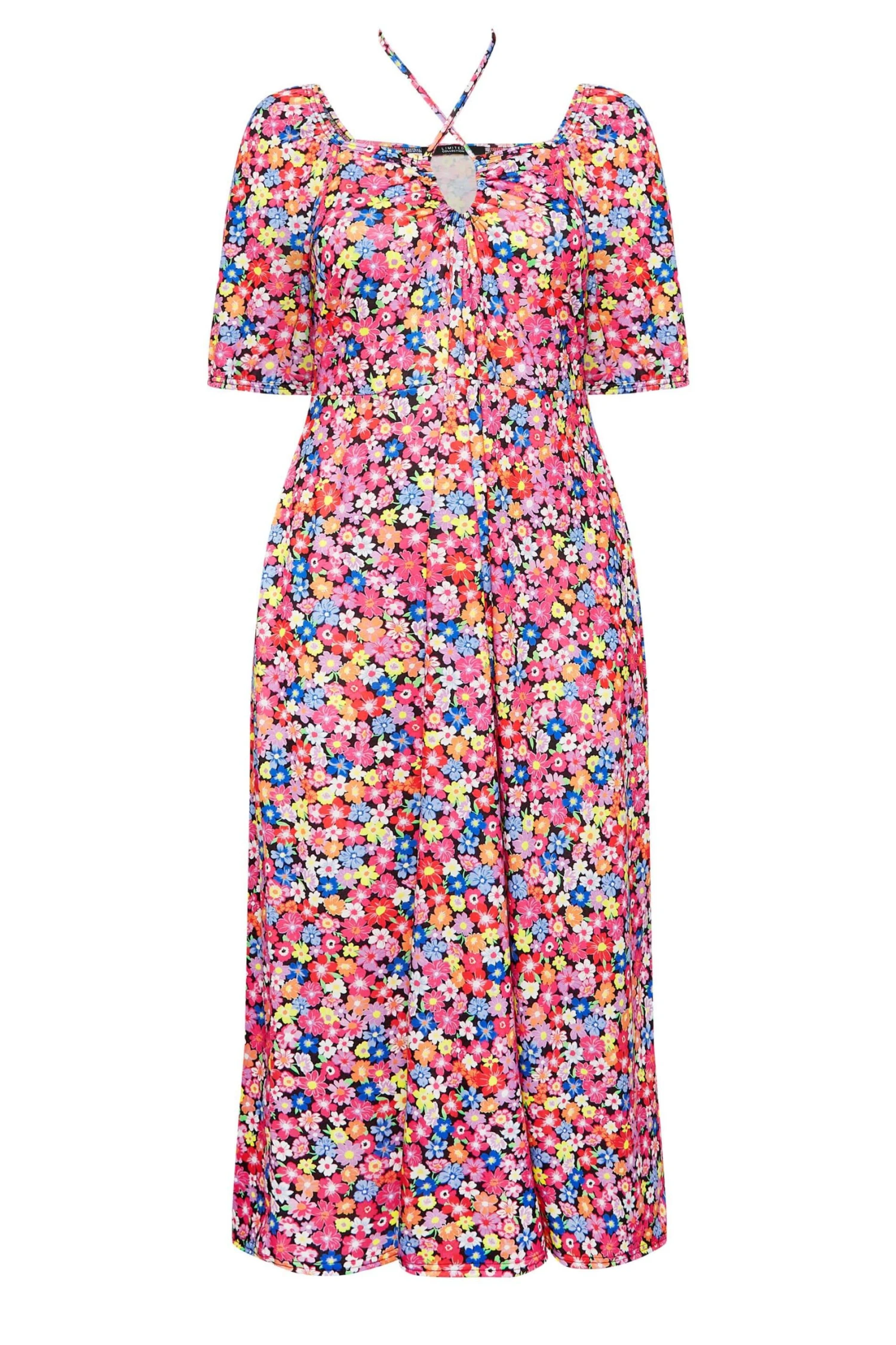 LIMITED COLLECTION Curve Pink Floral Print Tie Front Maxi Dress 6 LIMITED COLLECTION Curve Pink Floral Print Tie Front Maxi Dress - Image 6