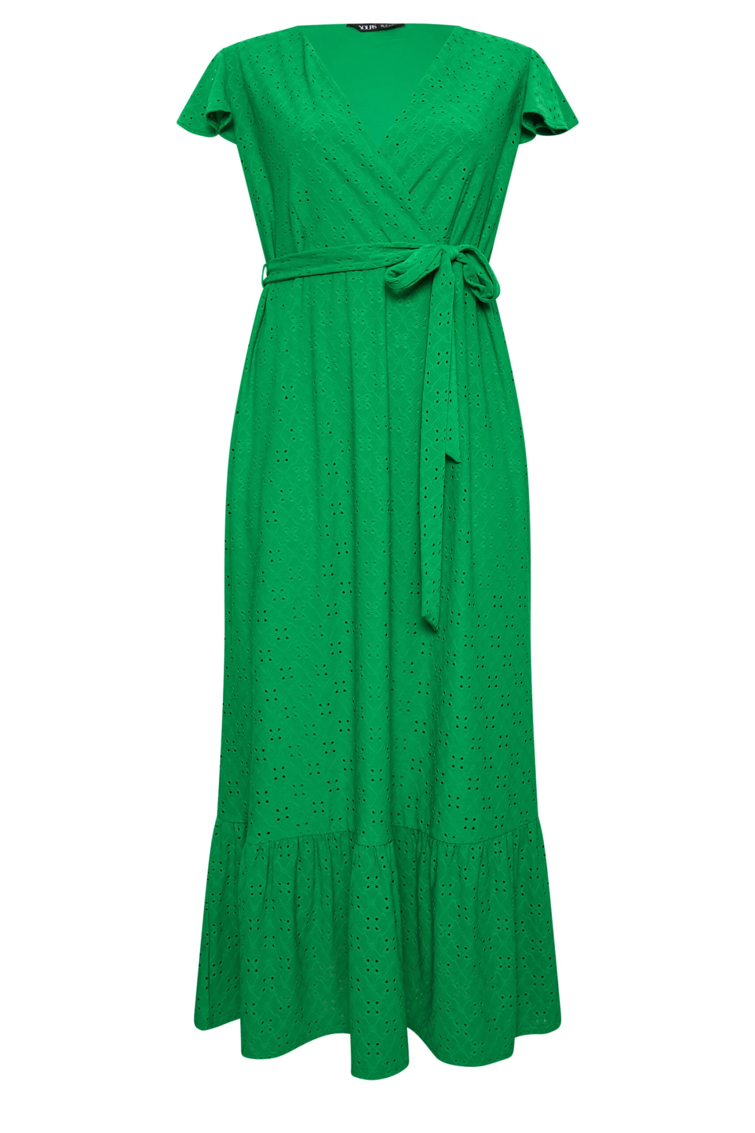 YOURS Curve Green Broderie Anglaise Wrap Maxi Dress 5 YOURS Curve Green Broderie Anglaise Wrap Maxi Dress - Image 5