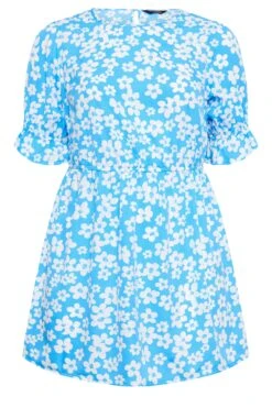 YOURS Curve Blue Floral Peplum Top -Saga Dresses Shop 1a7b7273 f1b5 45 131766 X
