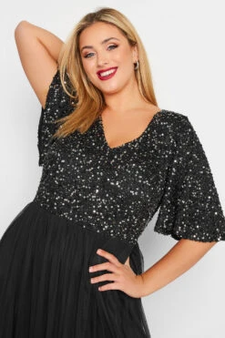 LUXE Curve Black Angel Sequin Sleeve Maxi Dress -Saga Dresses Shop 1af0a074 6511 49 161932 D