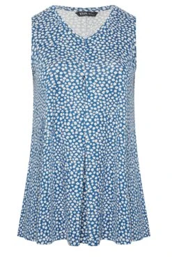 YOURS Curve Navy Blue Floral Print Pleat Front Vest Top -Saga Dresses Shop 1b02df2e d1b4 47 302066 X