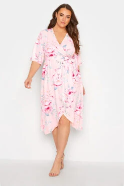 YOURS LONDON Curve Pink Floral Wrap Dress