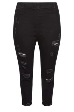 YOURS Curve Black Stretch Ripped Cropped JENNY Jeggings -Saga Dresses Shop 1bc0fb9d fb71 46 144703 X
