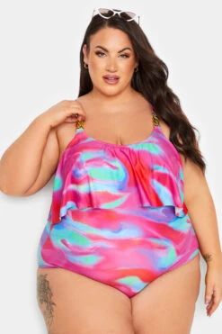 YOURS Curve Pink Swirl Print Frill Chain Tummy Control Swimsuit 20 YOURS Curve Pink Swirl Print Frill Chain Tummy Control Swimsuit -Saga Dresses Shop 1bc27120 370c 45 150310VB A