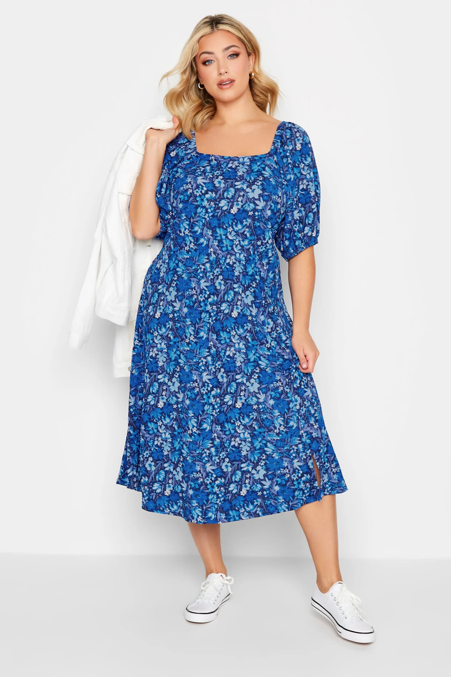 YOURS Curve Blue Ditsy Print Square Neck Midaxi Dress 1 YOURS Curve Blue Ditsy Print Square Neck Midaxi Dress
