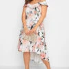 YOURS LONDON Curve White & Pink Floral Bardot Midi Dress