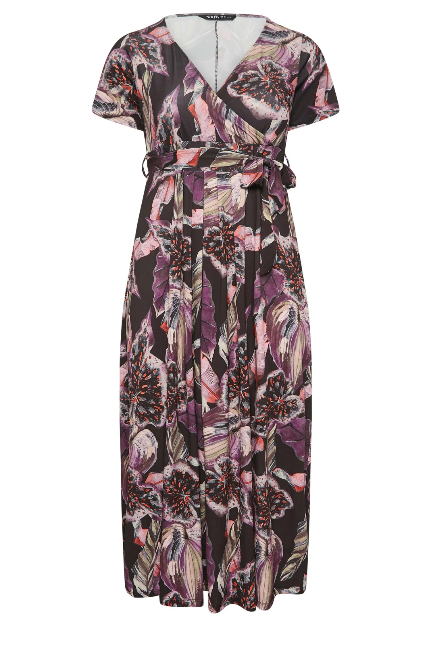 YOURS Curve Black Leaf Print Wrap Dress 5 YOURS Curve Black Leaf Print Wrap Dress - Image 5