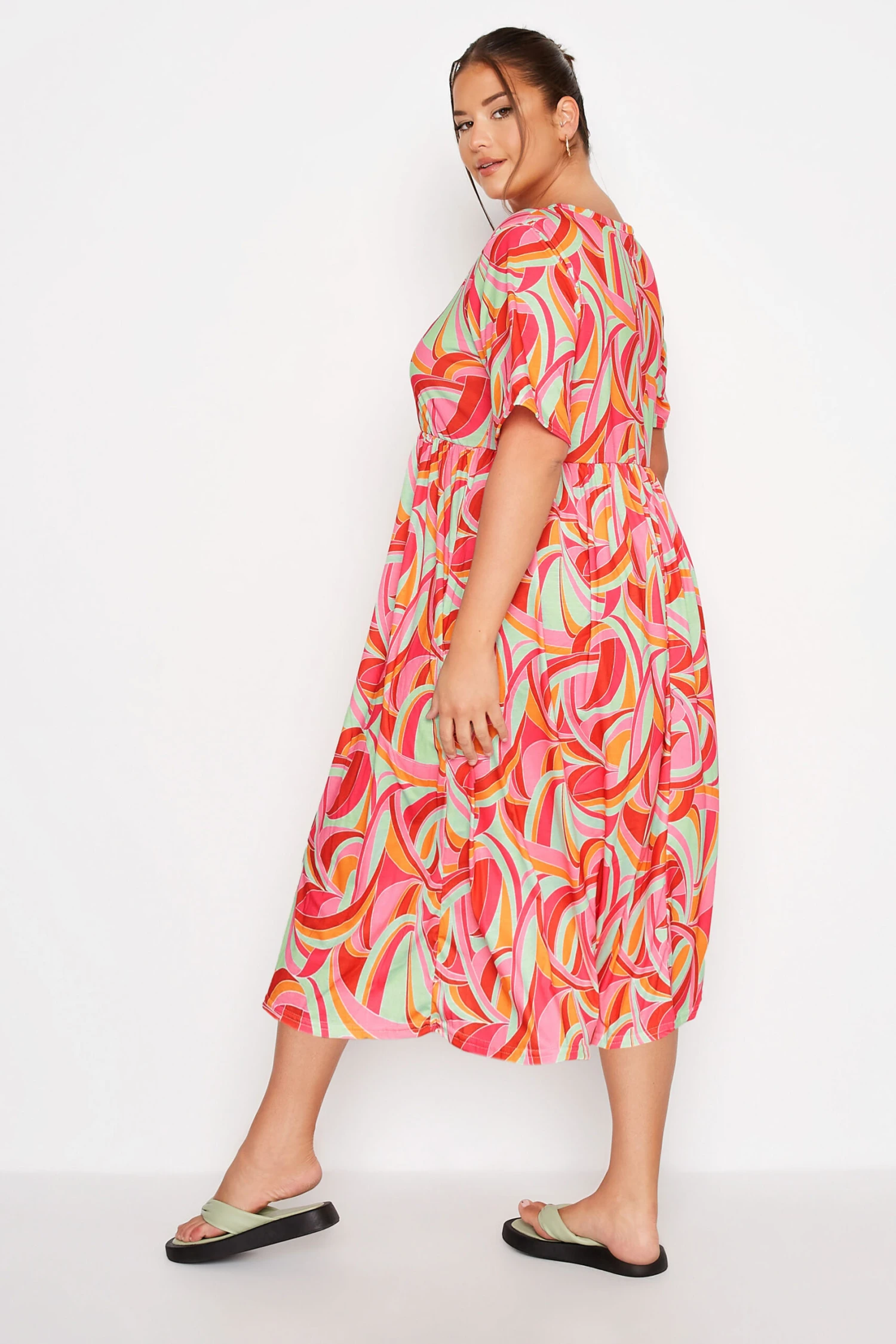 LIMITED COLLECTION Curve Bright Pink Abstract Print Midaxi Smock Dress 2 LIMITED COLLECTION Curve Bright Pink Abstract Print Midaxi Smock Dress - Image 2