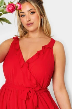 YOURS LONDON Curve Red Ruffle Wrap Dress -Saga Dresses Shop 1d158619 4564 45 161888 D