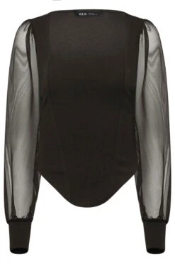 YOURS PETITE Curve Black Mesh Sleeve Corset Top -Saga Dresses Shop 1d6b2f83 7e48 4c 174437 X