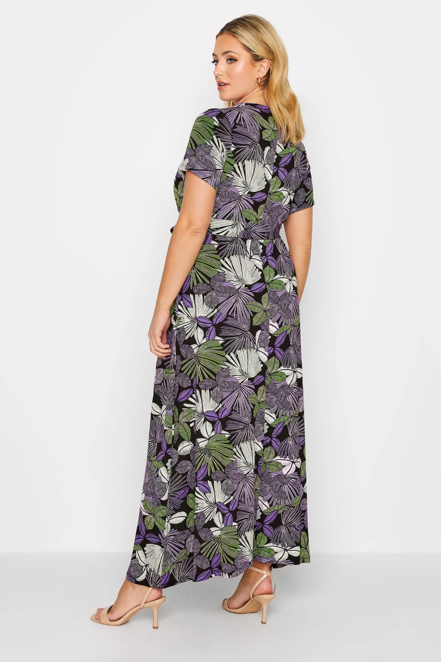 YOURS Curve Purple & Green Leaf Print Maxi Dress 2 YOURS Curve Purple & Green Leaf Print Maxi Dress - Image 2