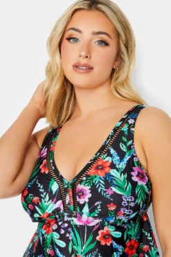 YOURS Curve Black Floral Print Tankini Top -Saga Dresses Shop 1dde82e0 e5a9 46 150282 D