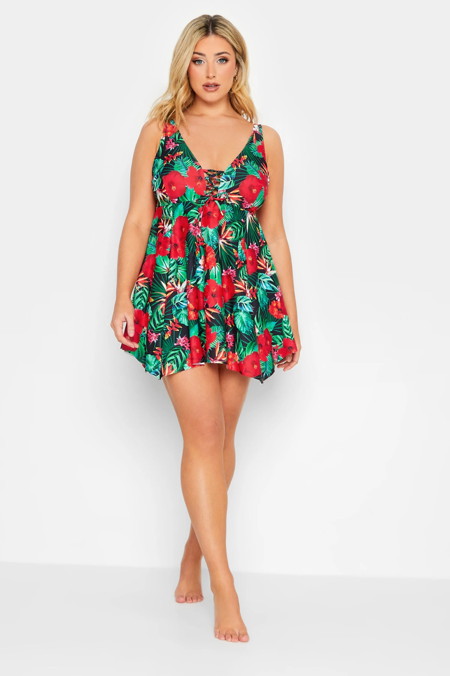 YOURS Curve Green Tropical Floral Print Swim Dress 1 YOURS Curve Green Tropical Floral Print Swim Dress
