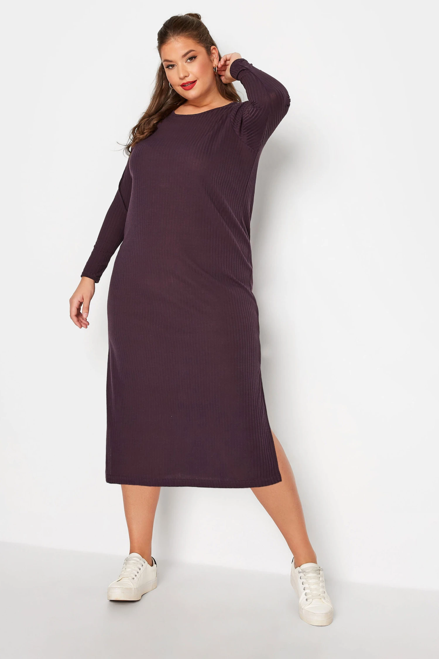 LIMITED COLLECTION Curve Purple Ribbed Dress 1 LIMITED COLLECTION Curve Purple Ribbed Dress